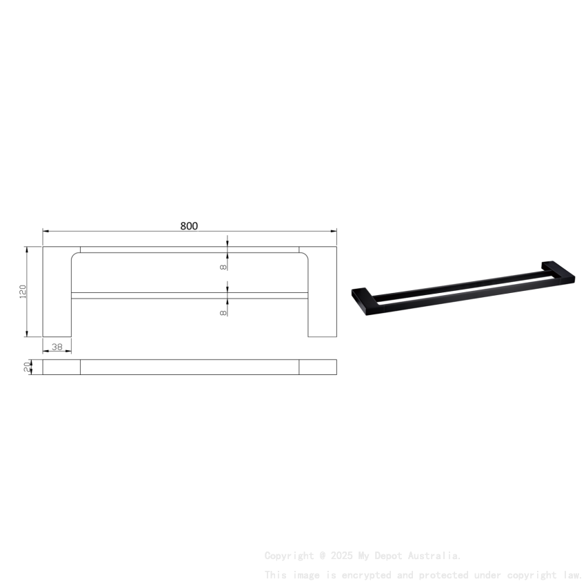 Eden Double Towel Rail 800 mm Matt Black