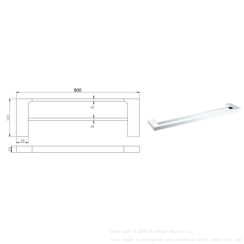 Eden Double Towel Rail 800 mm Chrome