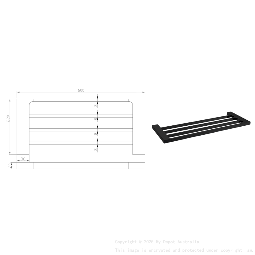 Eden Towel Shelf 600 mm Matt Black