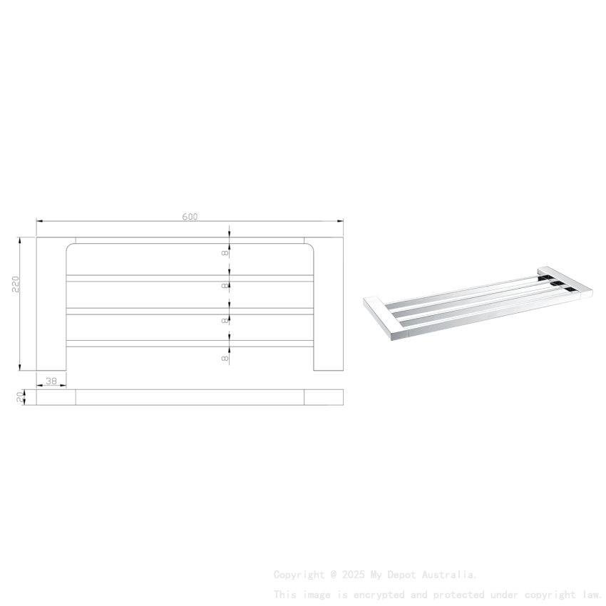 Eden Towel Shelf 600 mm Chrome