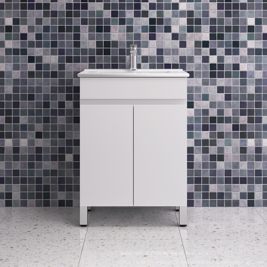 600MM Narrow Gloss White MDF Bathroom Vanity 2 Doors Free standing Cabinet Only 