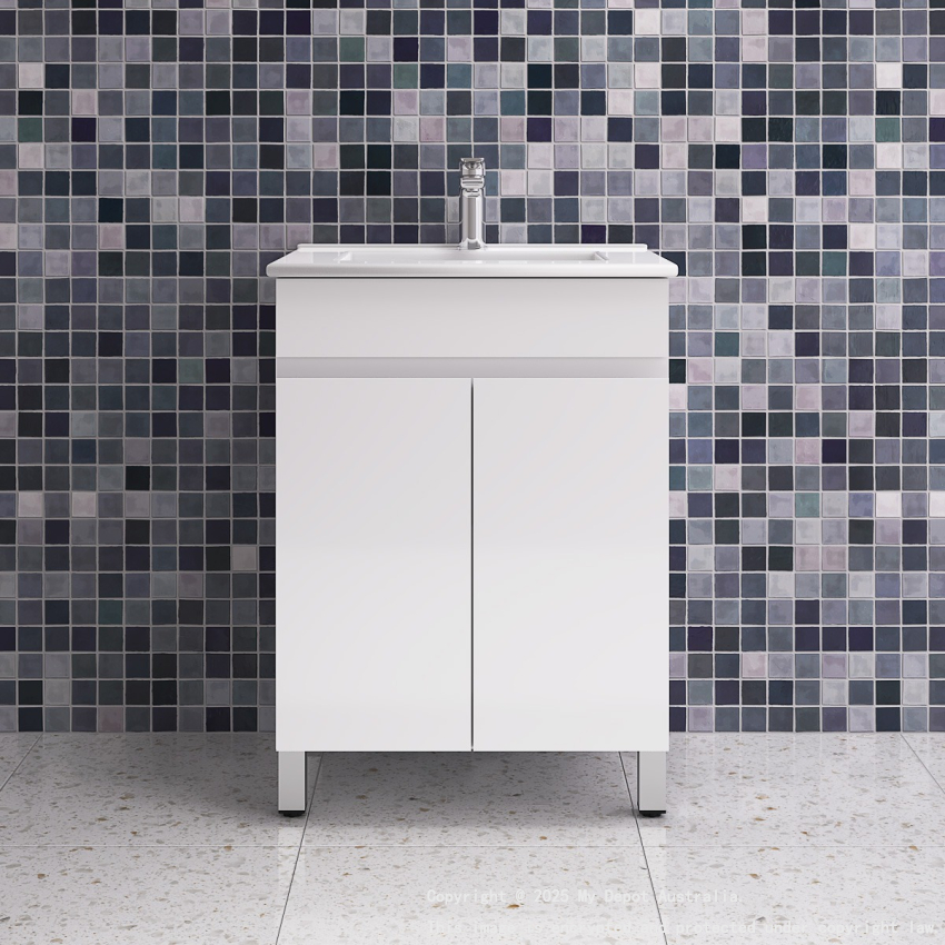 600MM Gloss White MDF Bathroom Vanity 2 Doors Free standing Cabinet Only 