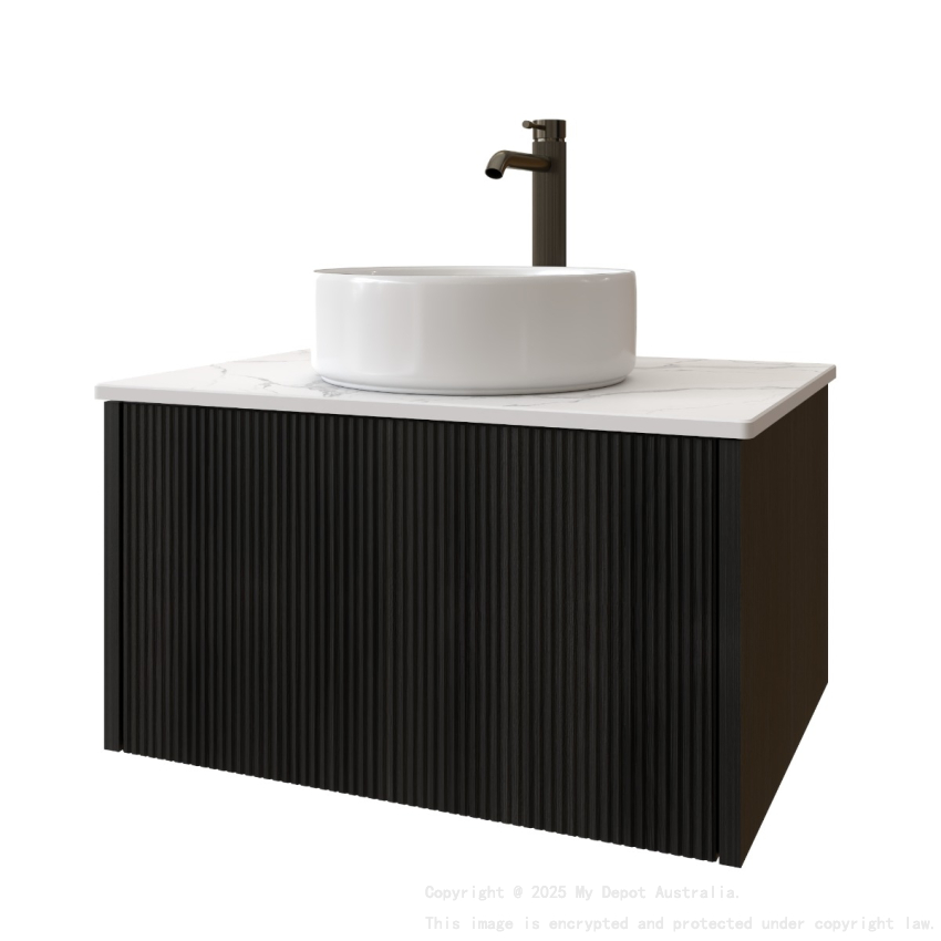 590mm  Kiama  Bottega Oak 1 Drawer Fluted Wall Hung Vanity Cabinet Only