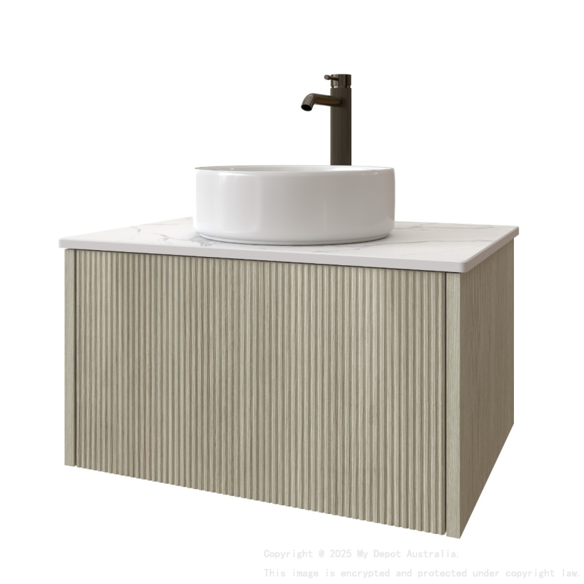 600mm Kiama Coastal Oak 1 Drawer Fluted Wall Hung Vanity Cabinet Only