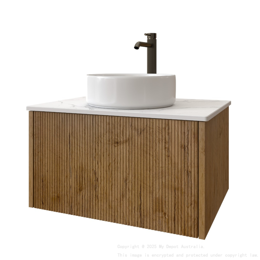 600mm Kiama Prime Oak 1 Drawer Fluted Wall Hung Vanity Cabinet Only