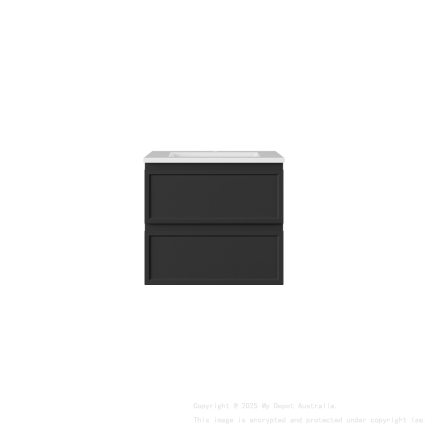 590*455*560mm Matte Black Hamilton Federation Wall Hung PVC Cabinet Two Drawers