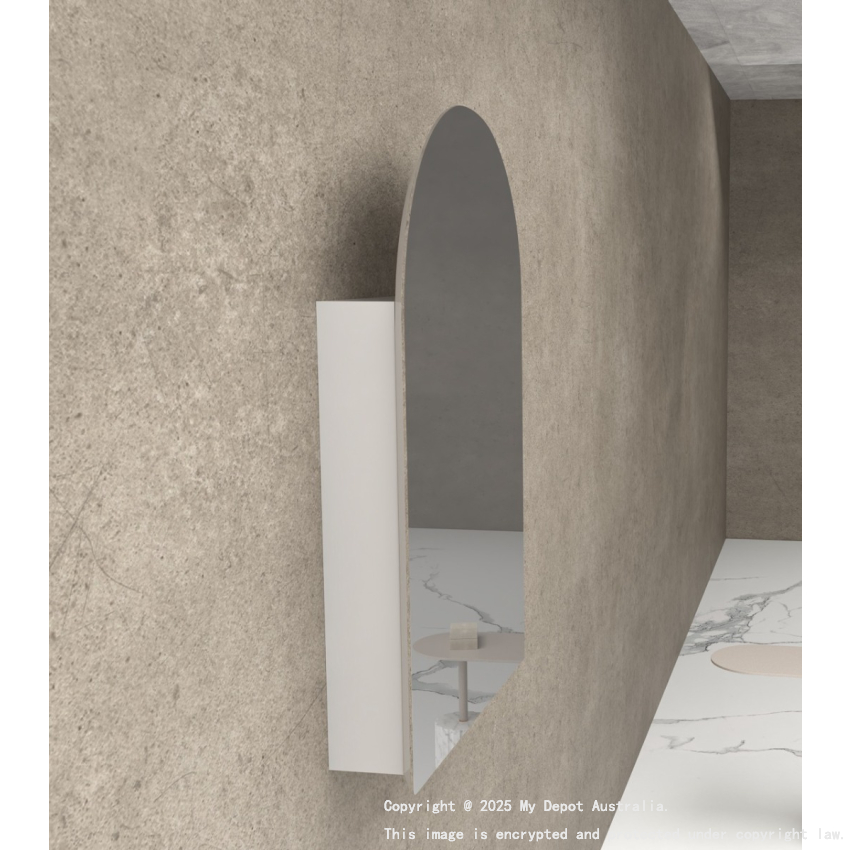 600x900mm Arched Matte White MDF 1/DR Shaving Cabinet