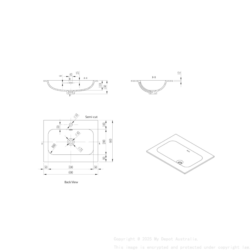 605X465X145 Matte White Chasey Solid Surface Stone Basin