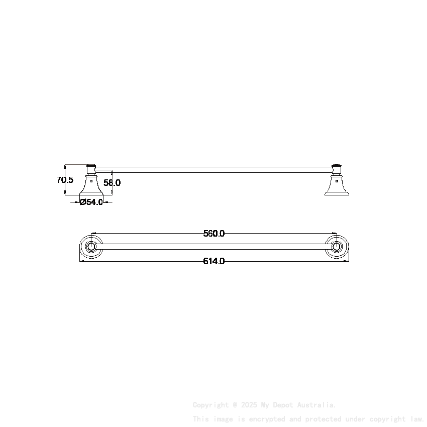 Clasico Single Towel Rail 600mm Chrome