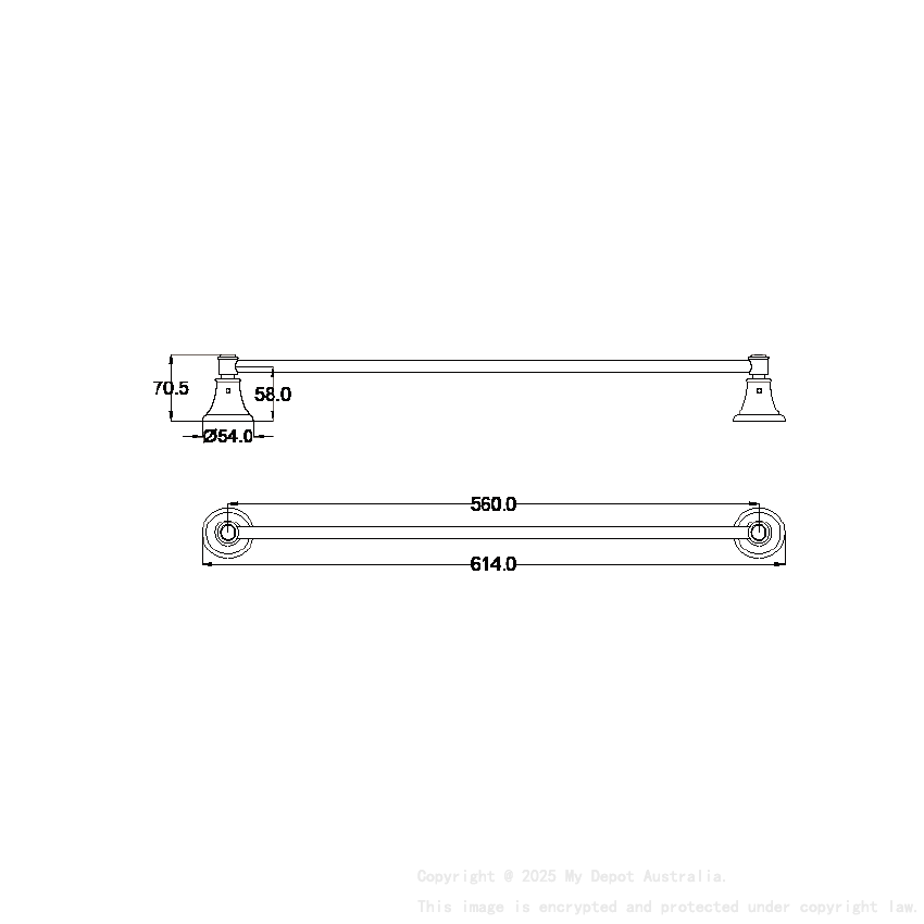 Clasico Single Towel Rail 600mm in Brushed Gold