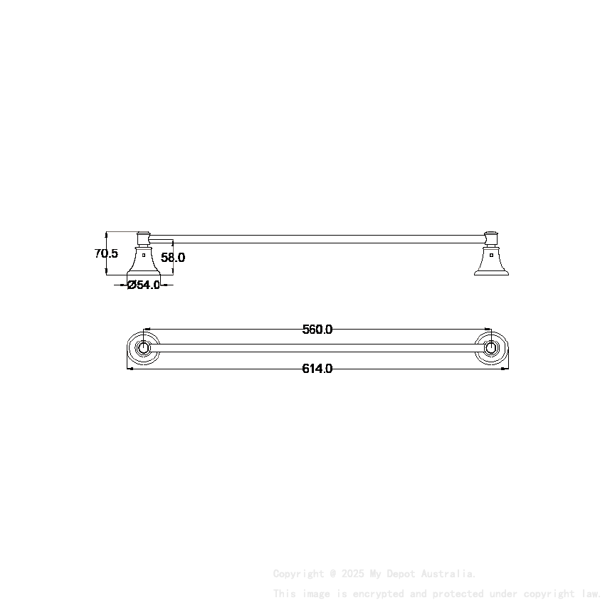Clasico Single Towel Rail 600mm in Brushed Nickel