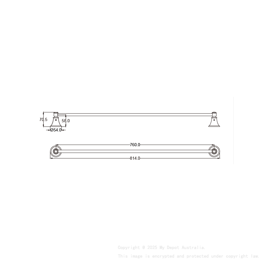 Clasico Single Towel Rail 800mm in Brushed Gold