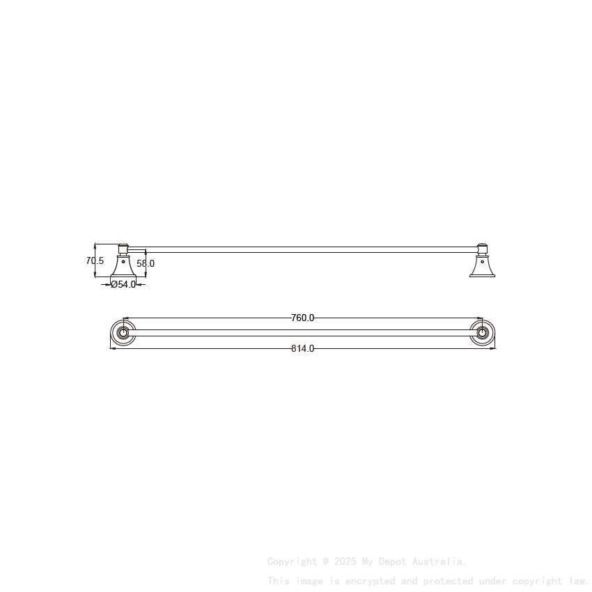 Clasico Single Towel Rail 800mm in Brushed Nickel