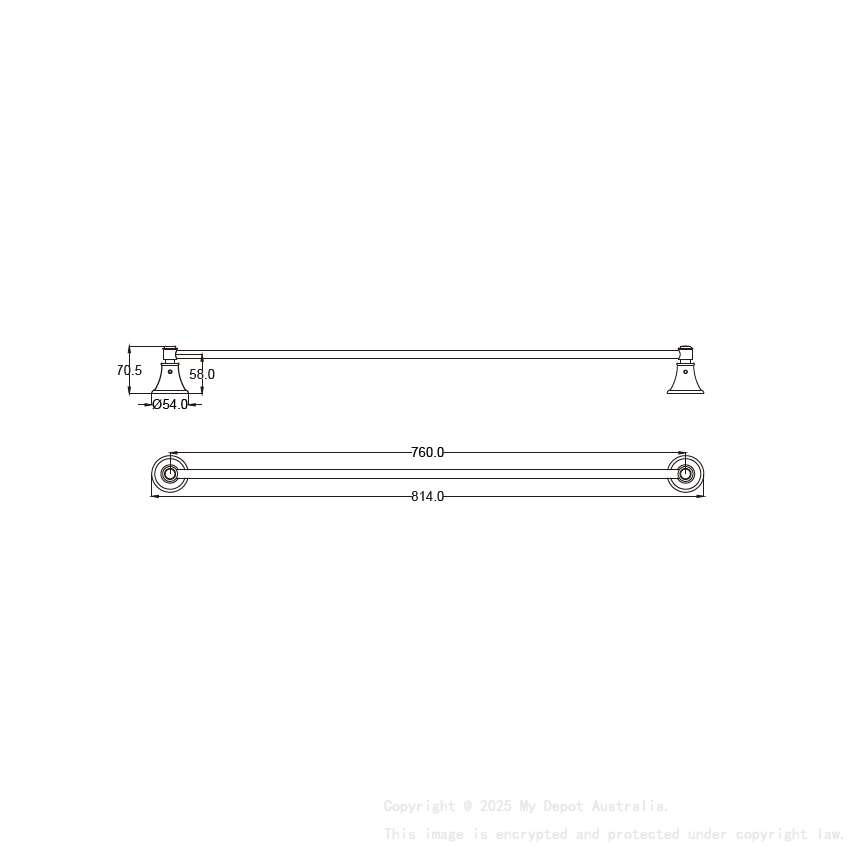 Clasico Single Towel Rail 800mm in Matt Black