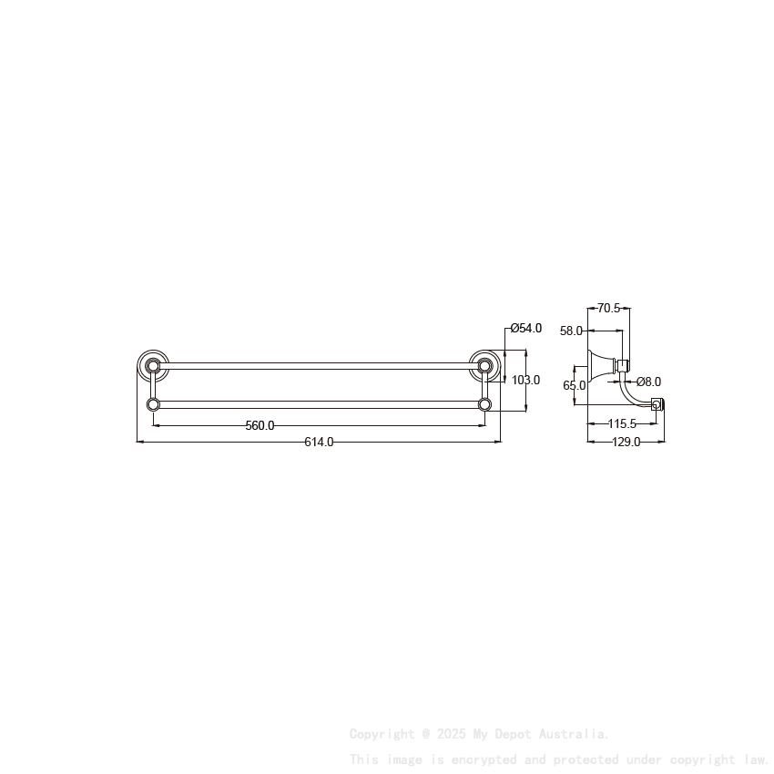 Clasico Double Towel Rail 600mm in Brushed Gold