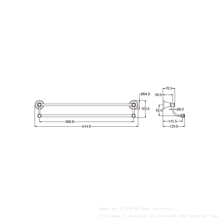 Clasico Double Towel Rail 600mm in Brushed Nickel