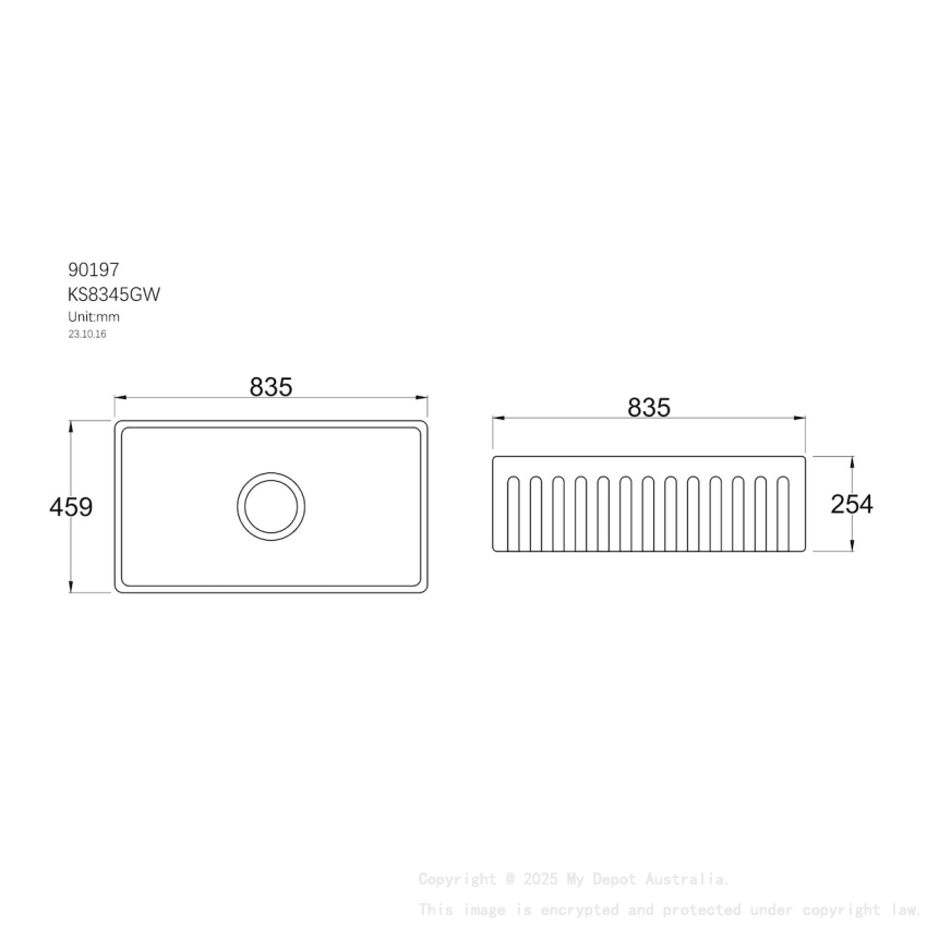 835mm Rectangle Gloss White Fireclay Farmhouse/Apron Single Sink with Bottom Grid & Basket Waste