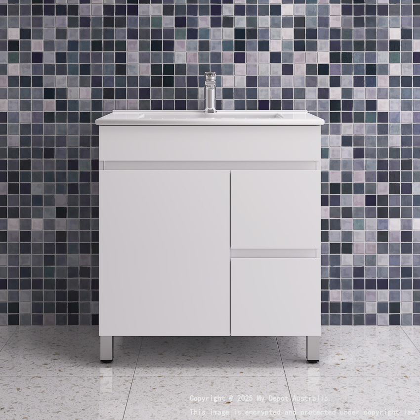 750MM Gloss White MDF Bathroom Vanity  Right Drawers Free standing Cabinet Only