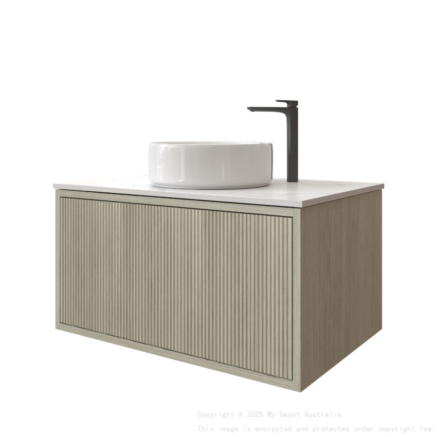 750mm Kiama Coastal Oak 1 Drawer Fluted Wall Hung Vanity Cabinet Only