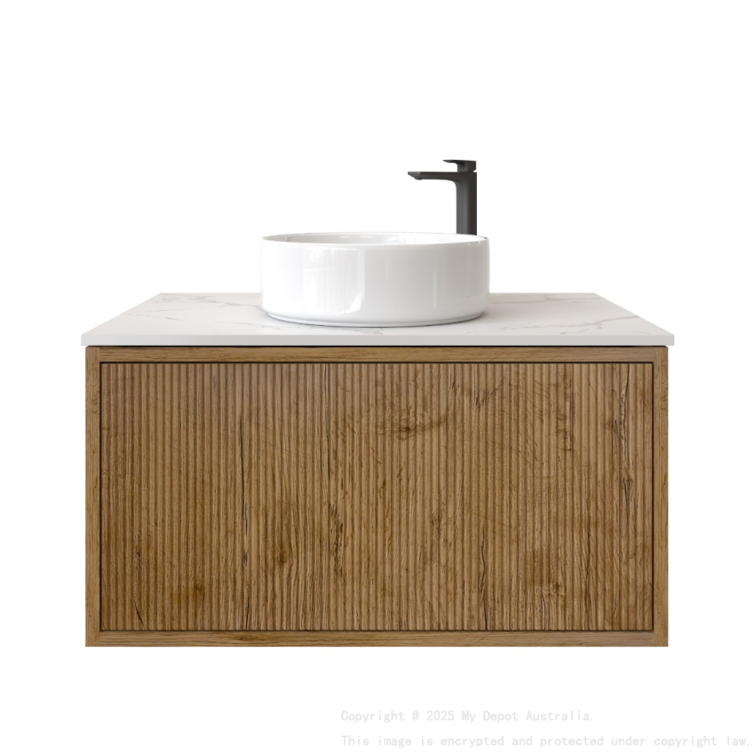 750mm Kiama Prime Oak 1 Drawer Fluted Wall Hung Vanity Cabinet Only