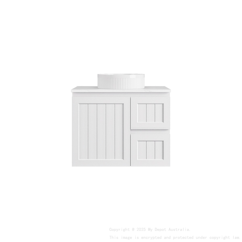 740*455*560mm Matte White Archill Federation Wall Hung Ensuite PVC Cabinet Right Hand Drawer
