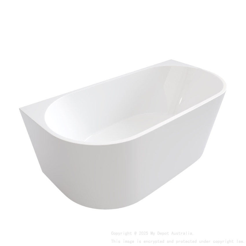 1700MM Back To Wall Bathtub Gloss White Acrylic Rounded Edge