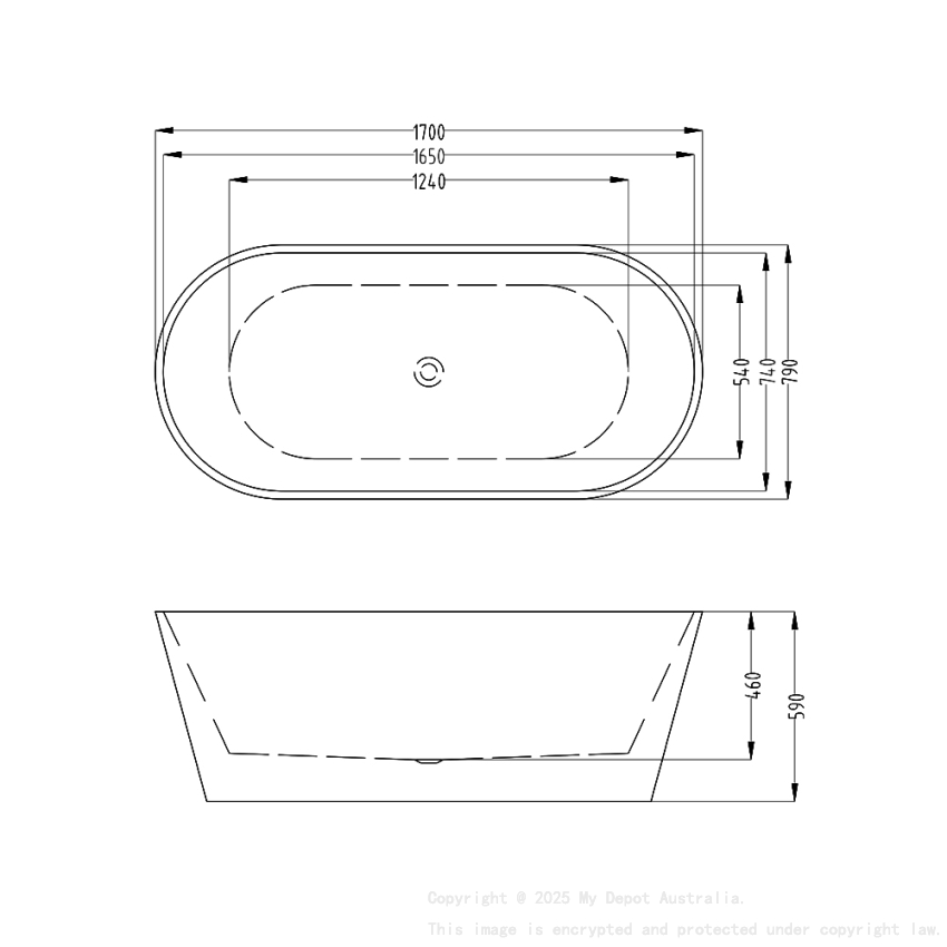 1700MM Oval Gloss White Acrylic Free Standing Bathtub No Overflow