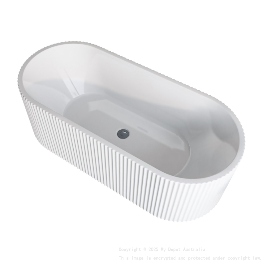 1700mm Kiama Grooved Gloss White Fluted Freestanding Bathtub 