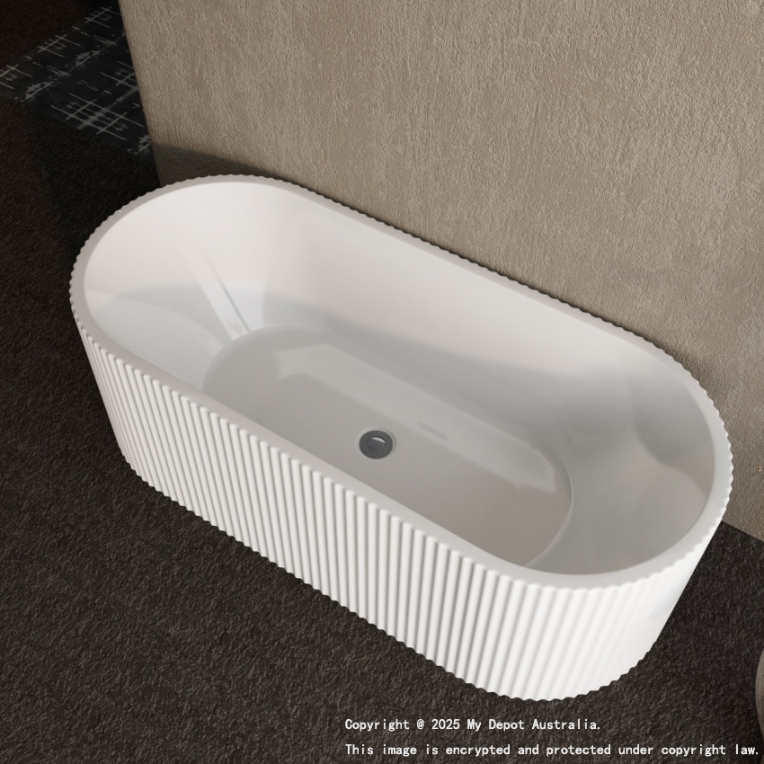 1700mm Kiama Grooved Gloss White Fluted Freestanding Bathtub 