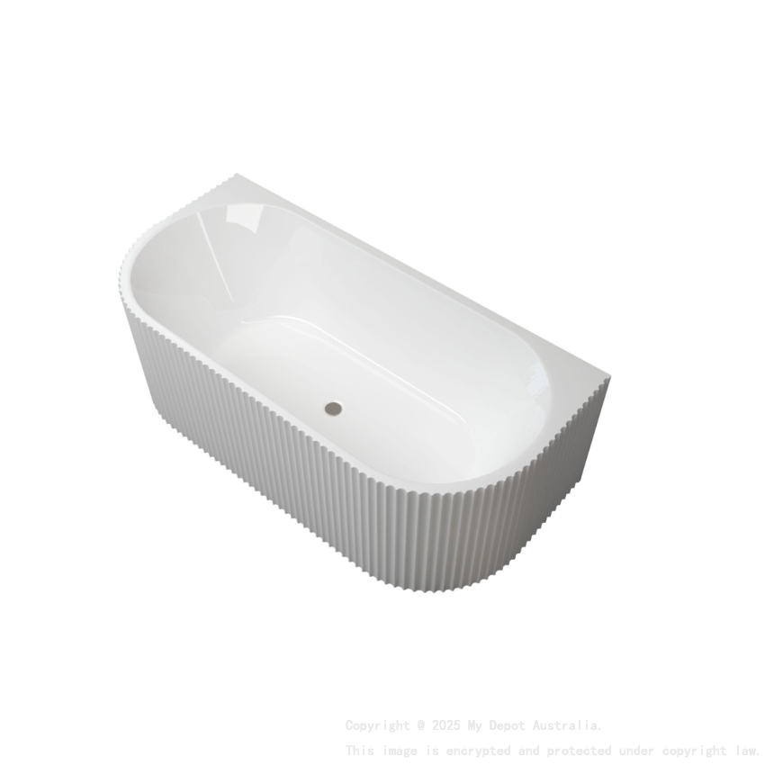 1700mm Kiama Grooved Gloss White Back to Wall Fluted Bathtub 