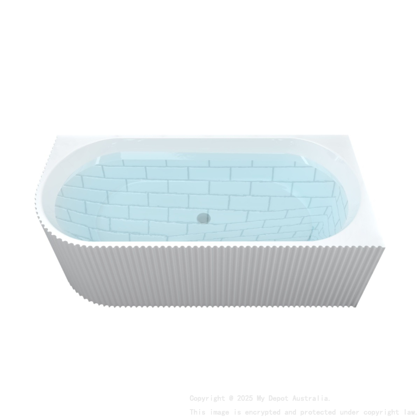 1700mm Kiama Grooved Gloss White Right Corner Fit Fluted Bathtub 