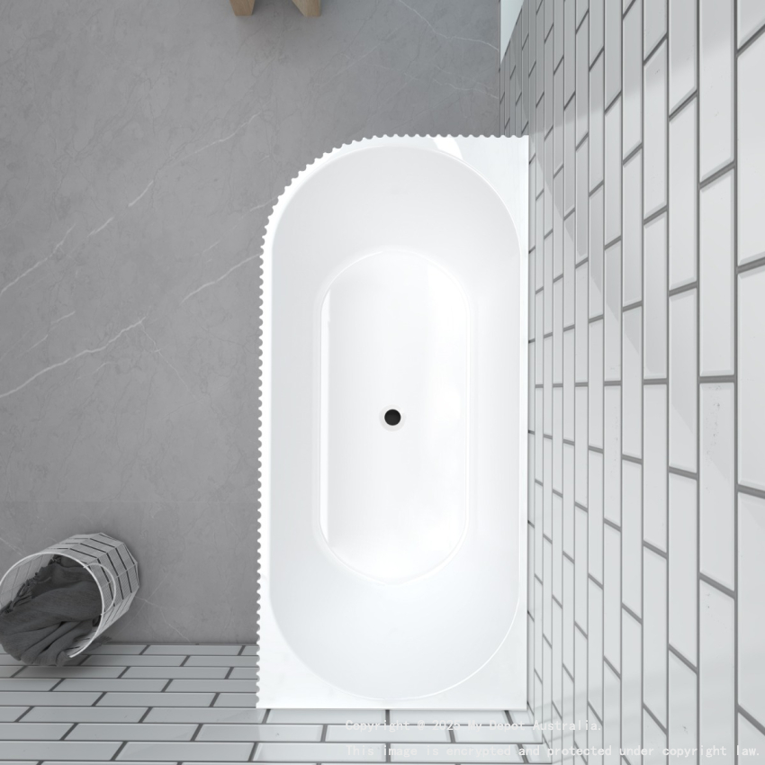 1700mm Kiama Grooved Gloss White Right Corner Fit Fluted Bathtub 