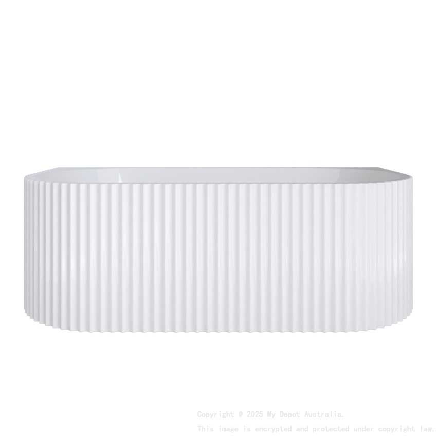1700mm Kiama Grooved Gloss White Back to Wall Fluted Bathtub 