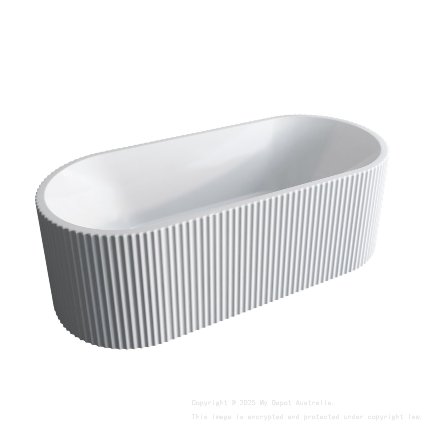 1500mm Kiama Grooved Gloss White Freestanding Fluted Bathtub 