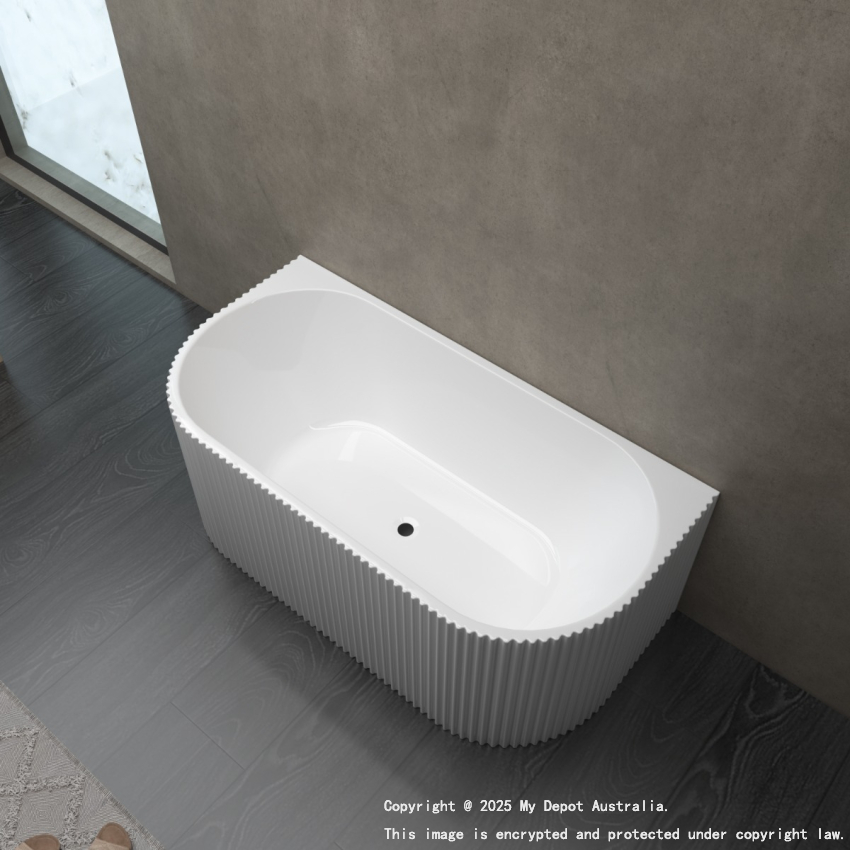 1500mm Kiama Grooved Gloss White Back to Wall FlutedBathtub 