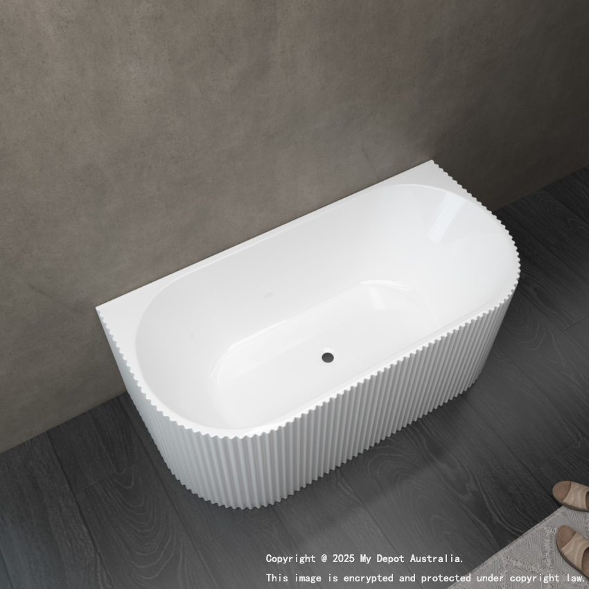 1500mm Kiama Grooved Gloss White Back to Wall FlutedBathtub 