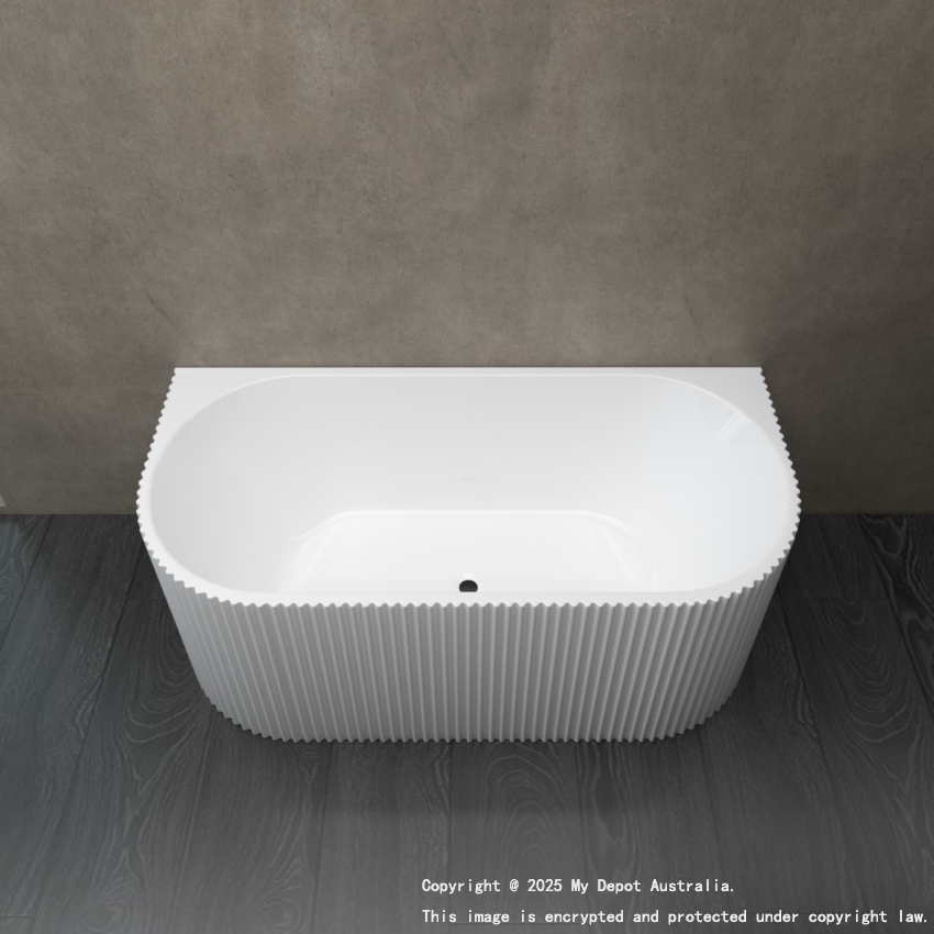 1500mm Kiama Grooved Gloss White Back to Wall FlutedBathtub 