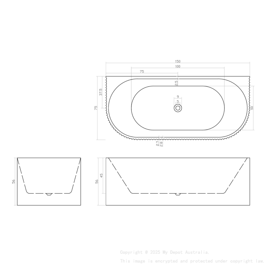 1500mm Kiama Grooved Gloss White Back to Wall FlutedBathtub 