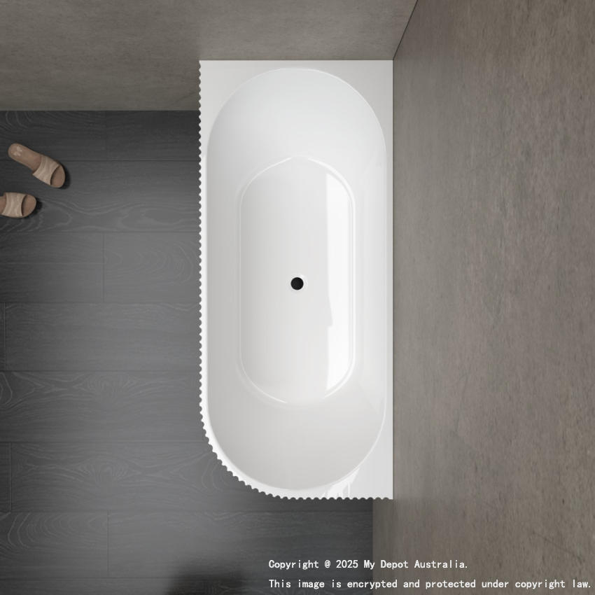 1500mm Kiama Grooved Gloss White Left Corner Fit Fluted Bathtub 