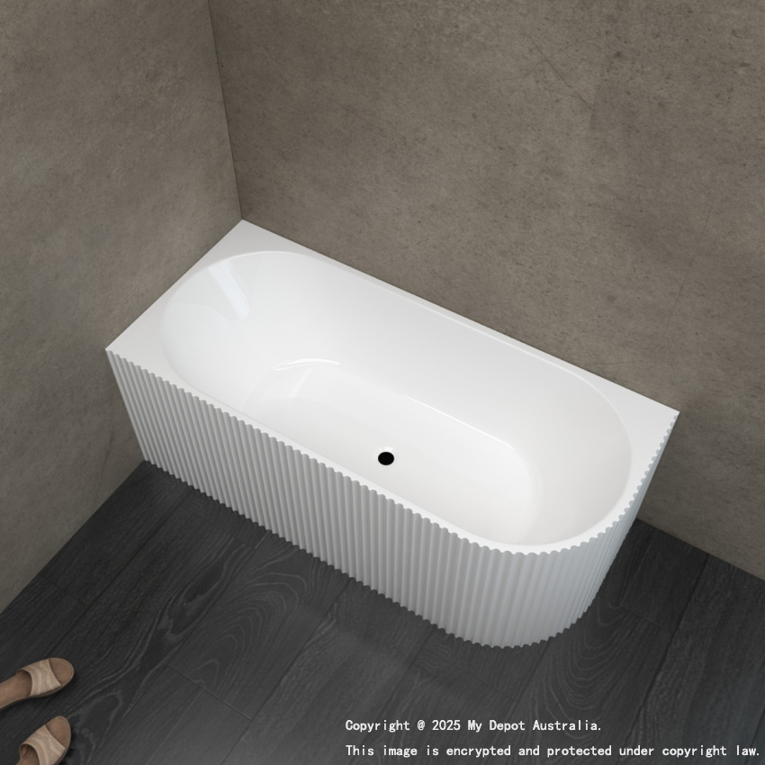 1500mm Kiama Grooved Gloss White Left Corner Fit Fluted Bathtub 
