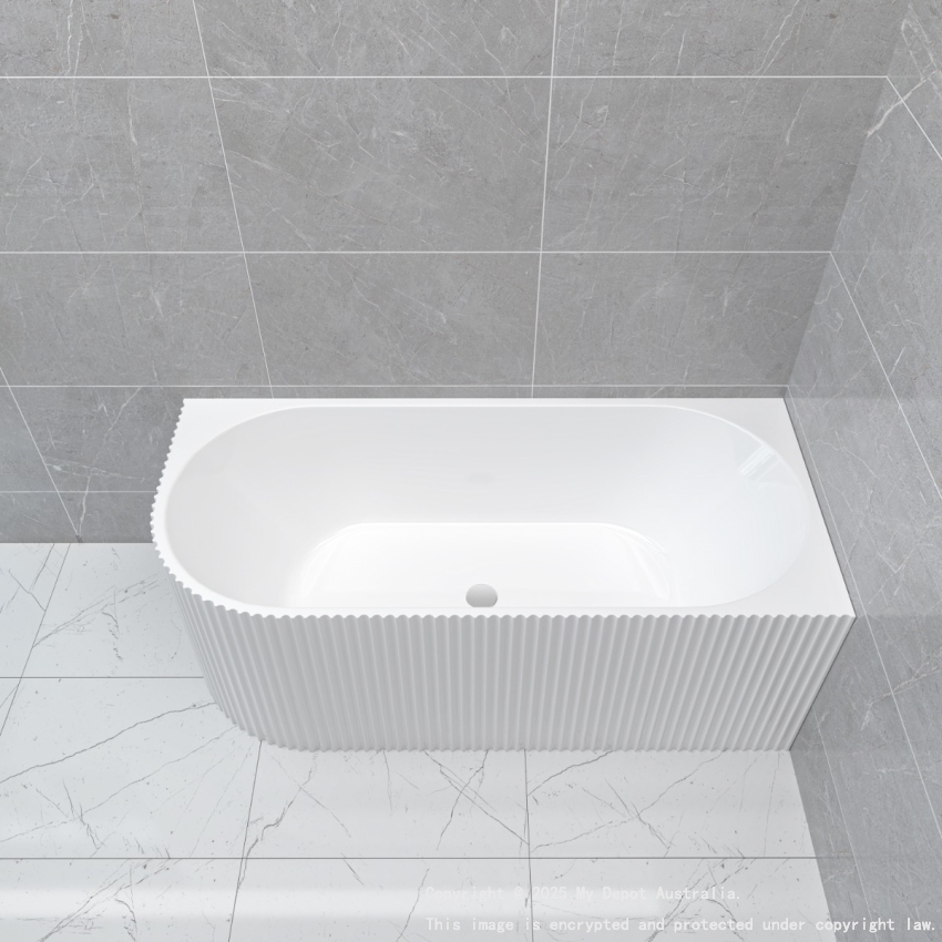 1500mm Kiama Grooved Gloss White Right Corner Fit Fluted Bathtub 