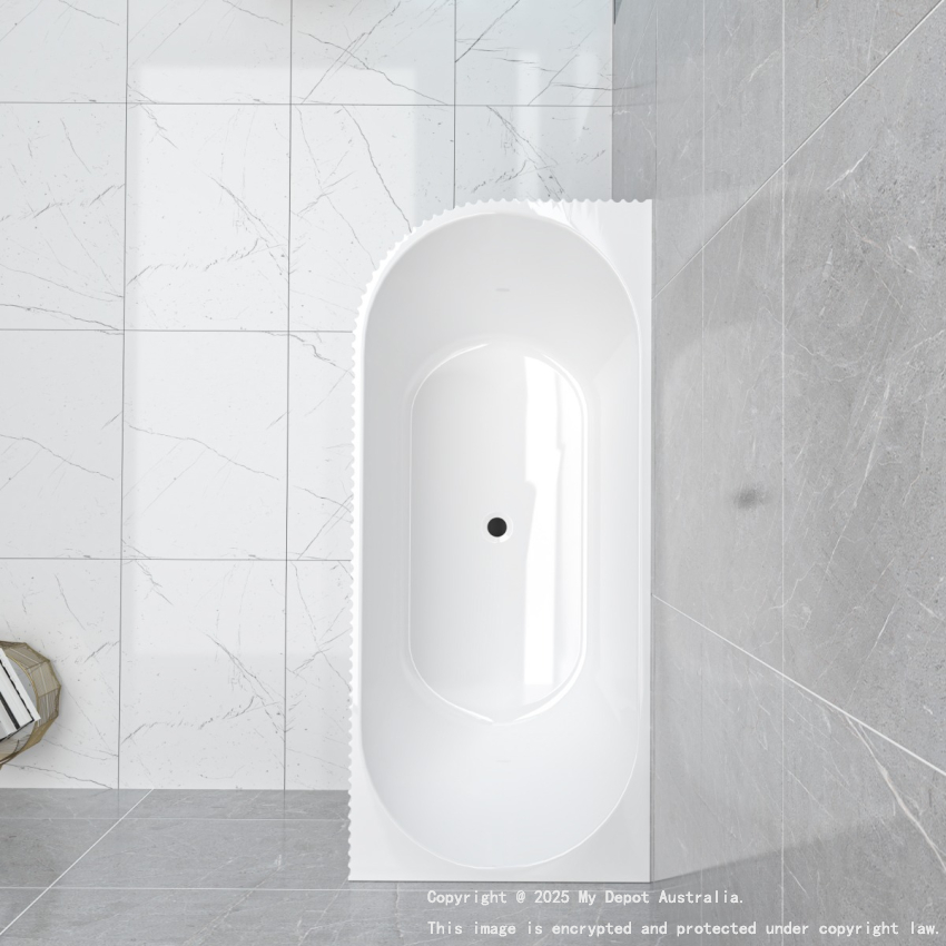1500mm Kiama Grooved Gloss White Right Corner Fit Fluted Bathtub 