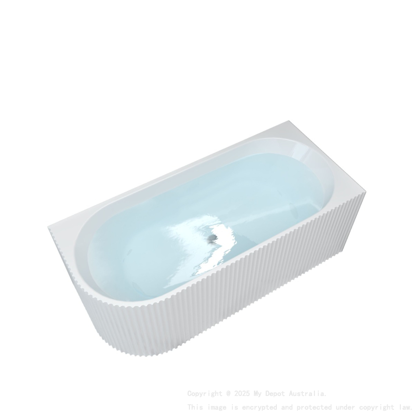 1500mm Kiama Grooved Gloss White Right Corner Fit Fluted Bathtub 