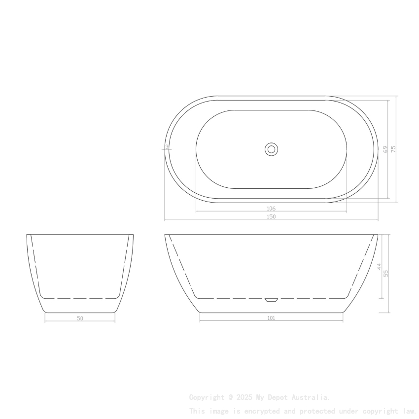 1500mm Freestanding Bathtub Gloss White Acrylic Oval Bathtub
