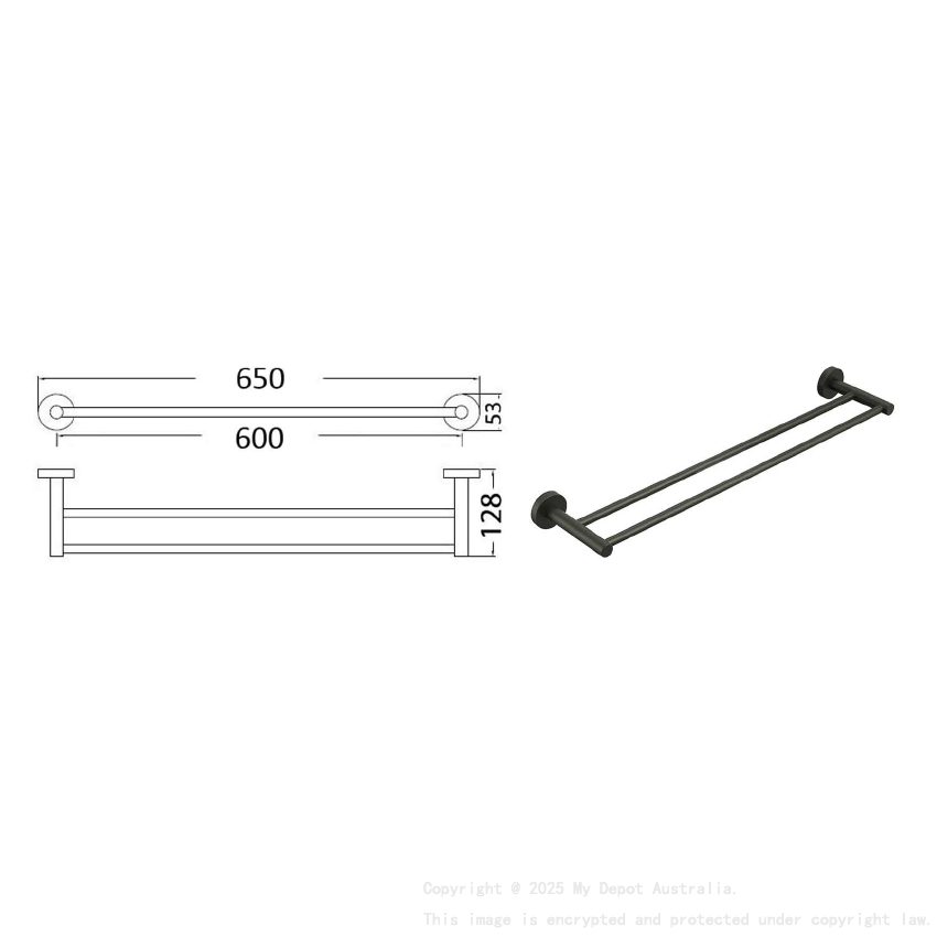 Otus Round Double Towel Rail 600mm Gunmetal