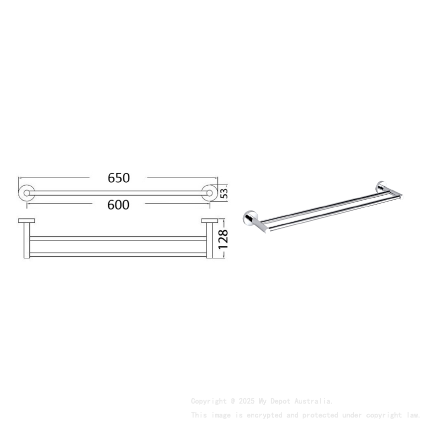 Otus Round Double Towel Rail 600mm Chrome