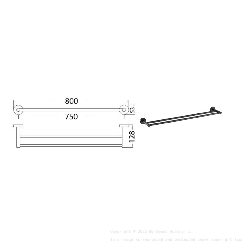Otus Round Double Towel Rail 750mm Matt Black