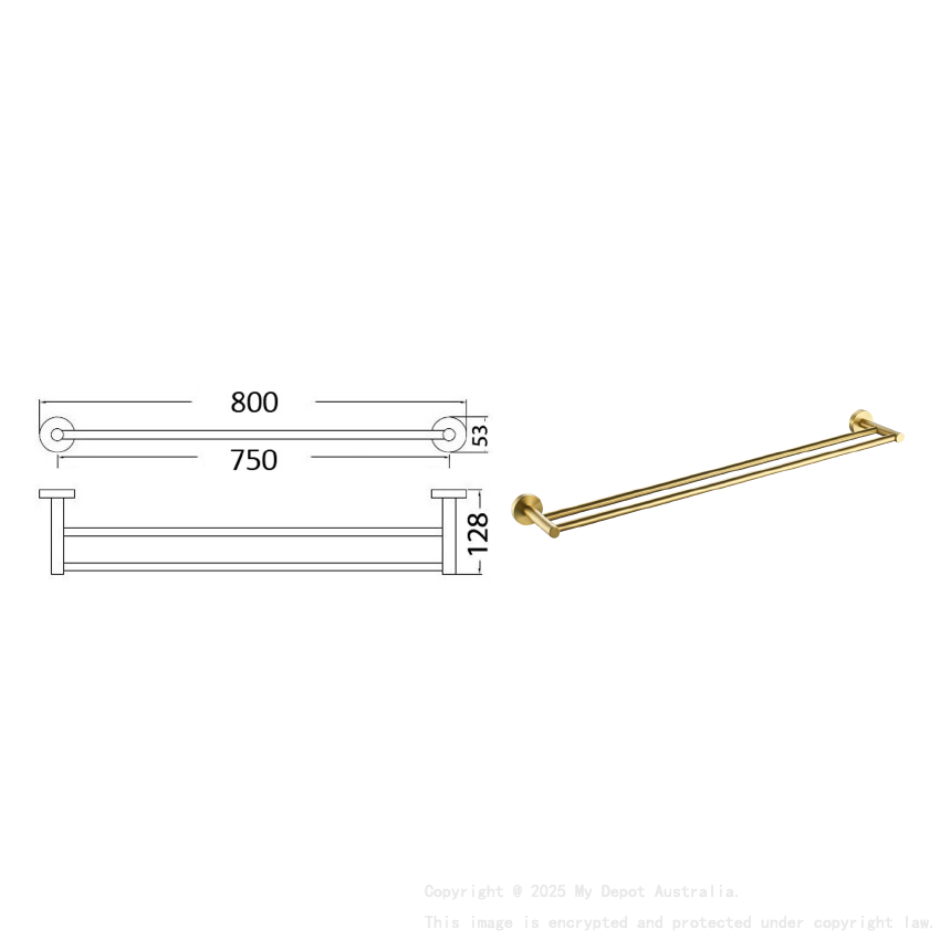 Otus Round Double Towel Rail 750mm Brushed Gold