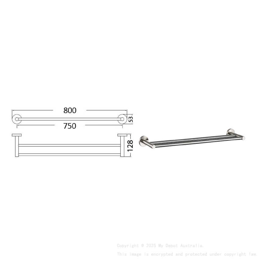 Otus Round Double Towel Rail 750mm Brushed Nickel