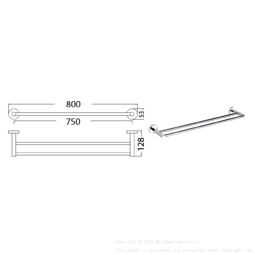 Otus Round Double Towel Rail 750mm Chrome